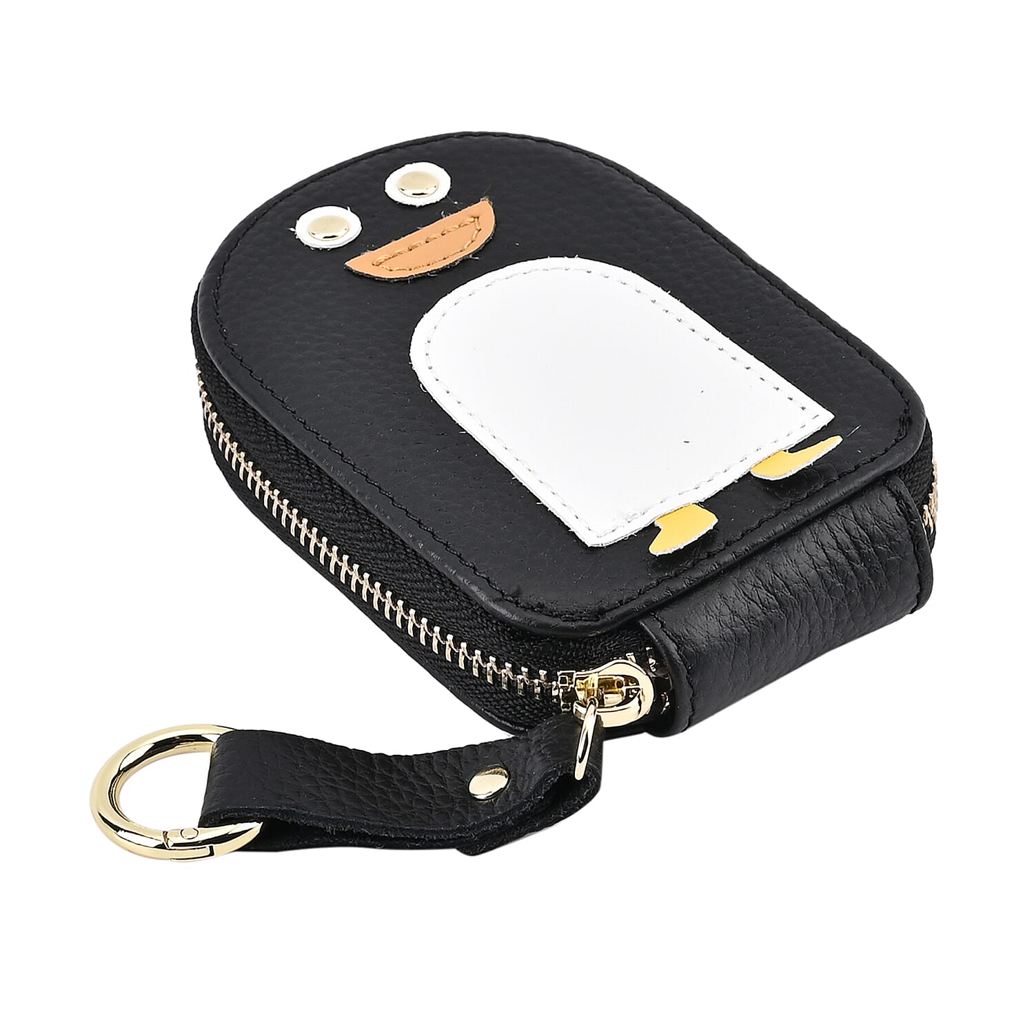 Genuine Leather Penguin Card Wallet with Keychain & RFID Technology - Black