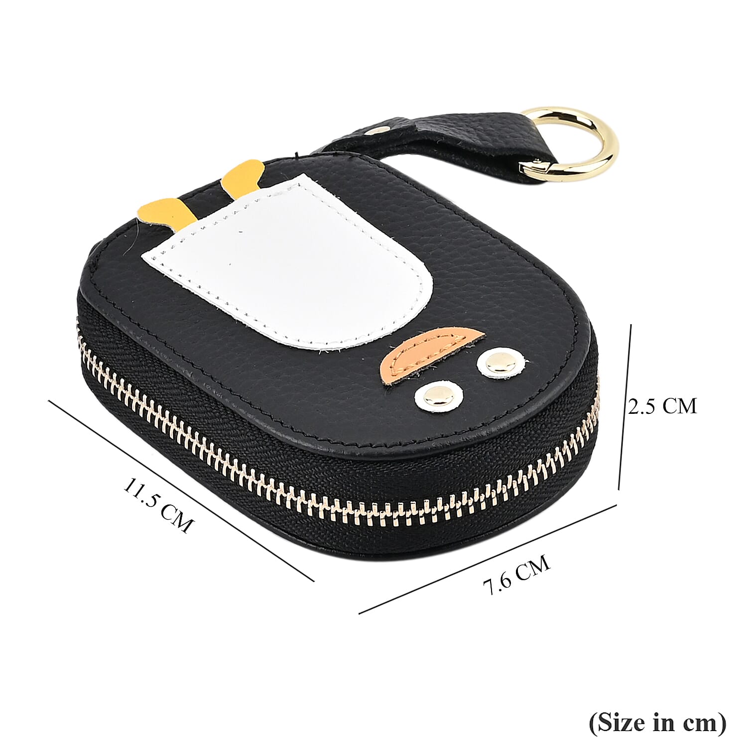 Genuine Leather Penguin Card Wallet with Keychain & RFID Technology - Black