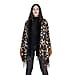 Leopard Pattern Faux Fur Shawl with Fringe - Brown