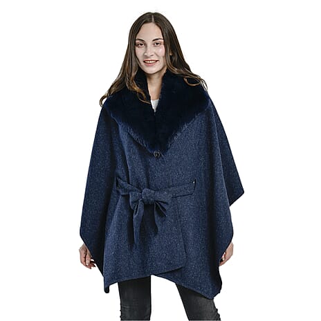 TAMSY Faux Fur Kimono (Size - One Size, 110x80 Cm) - Navy