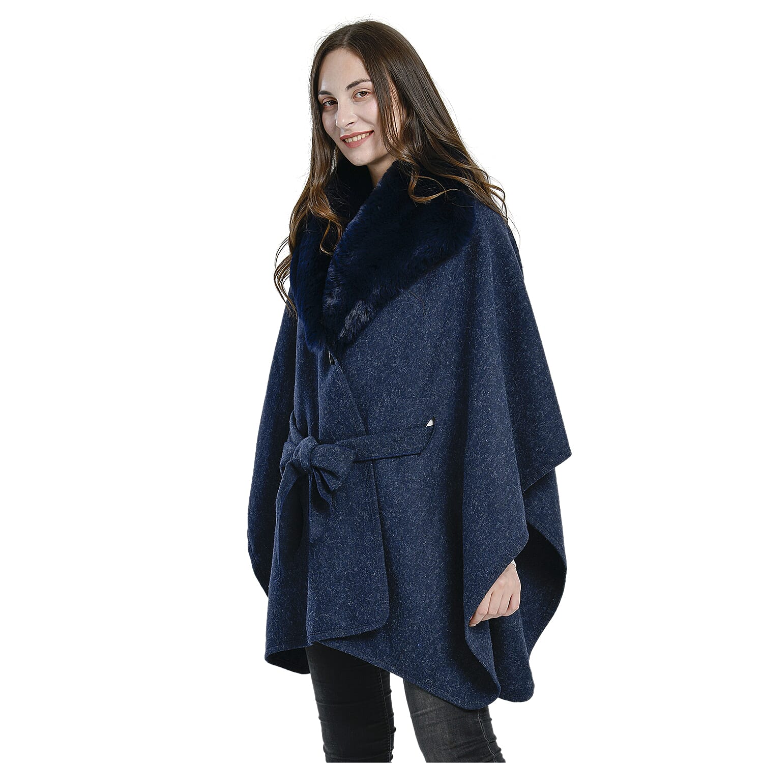 TAMSY Faux Fur Kimono (Size - One Size, 110x80 Cm) - Navy