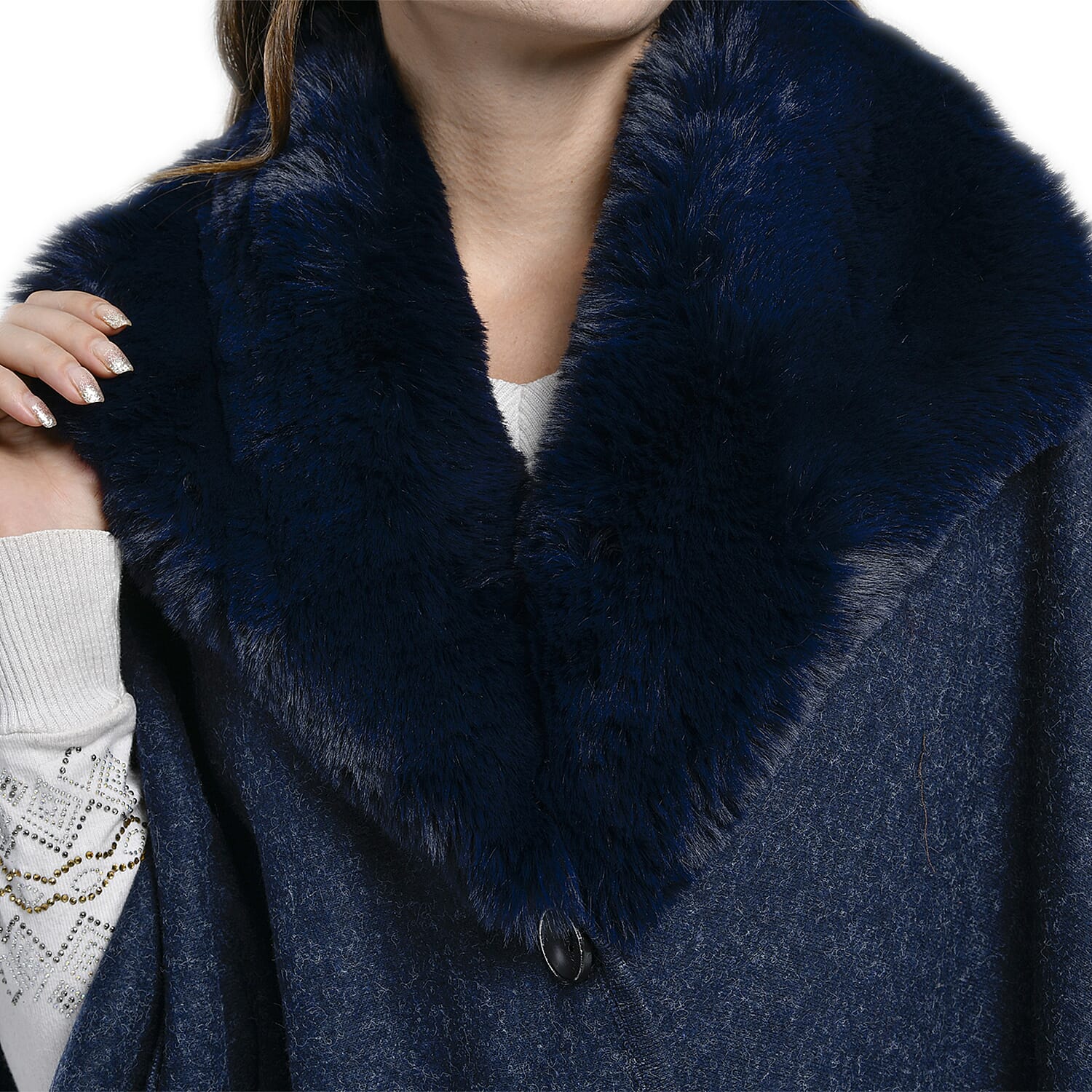 TAMSY Faux Fur Kimono (Size - One Size, 110x80 Cm) - Navy