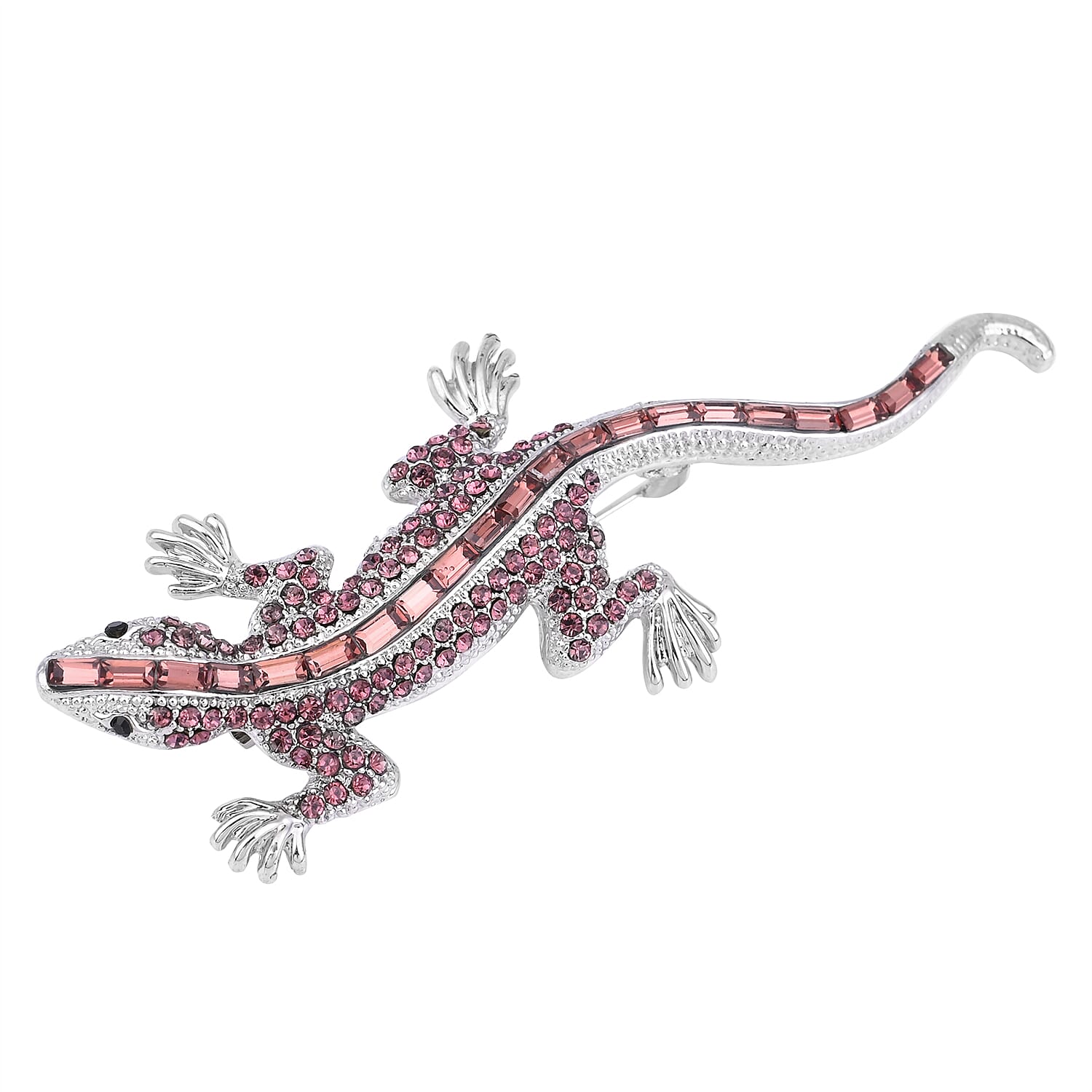 Simulated Amethyst, Purple and Black Austrian Crystal Lizard Brooch in Silver Tone