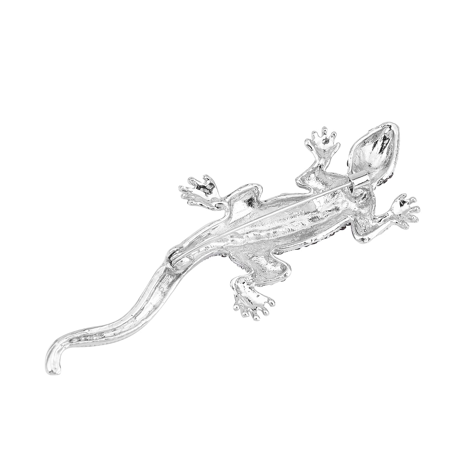 Simulated Amethyst, Purple and Black Austrian Crystal Lizard Brooch in Silver Tone