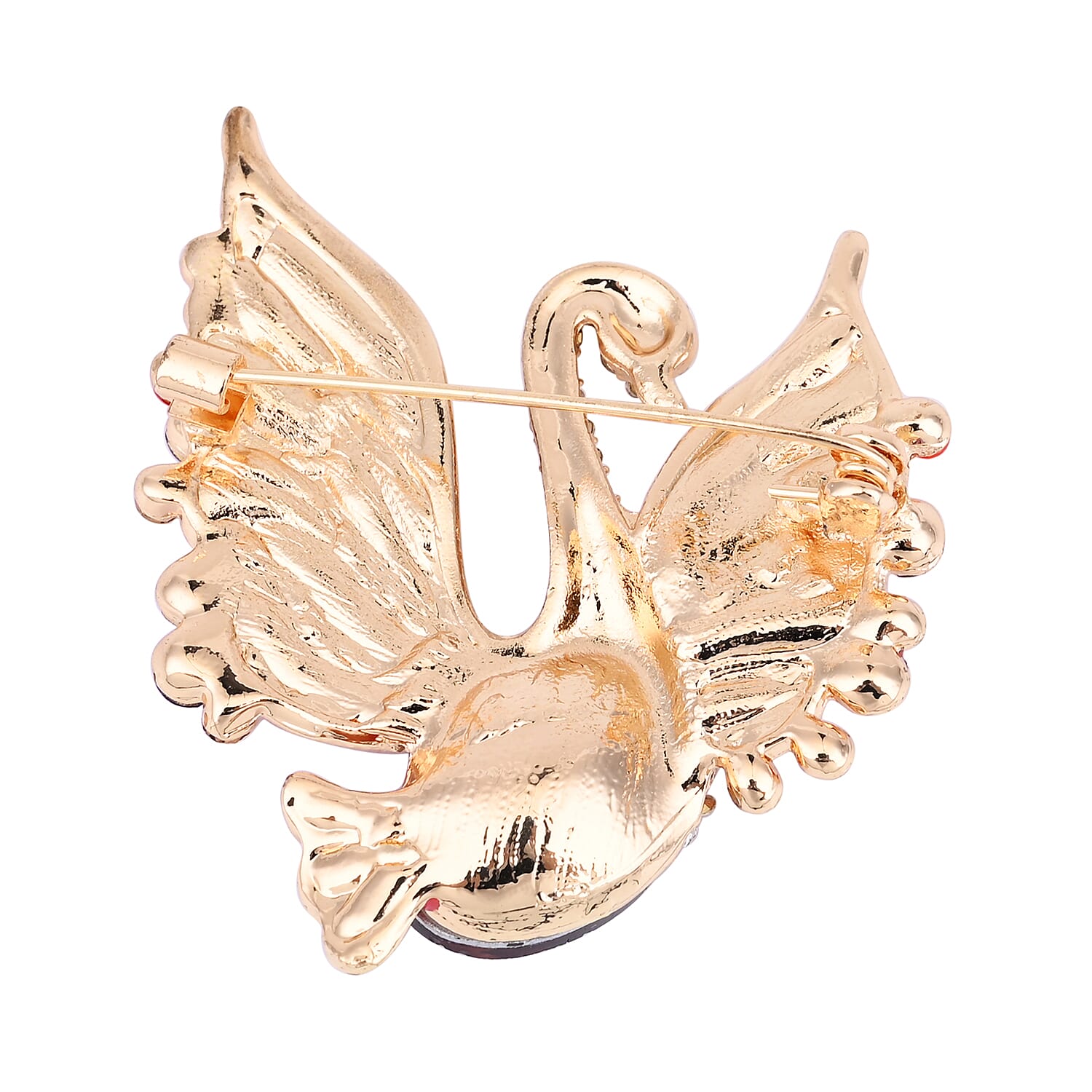 Multi Colour Austrian Crystal and Simulated Champagne Sapphire Peacock Enamelled Brooch in Yellow Gold Tone