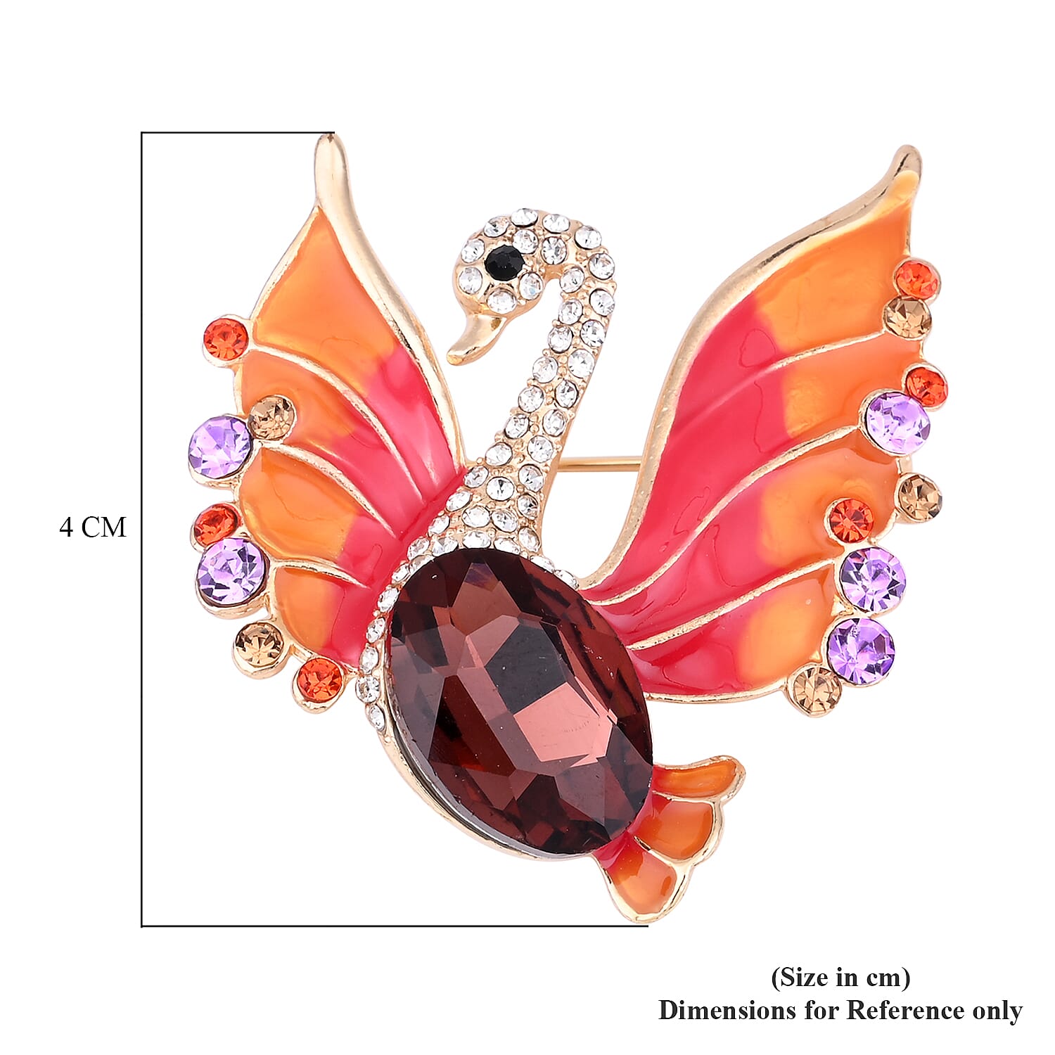 Multi Colour Austrian Crystal and Simulated Champagne Sapphire Peacock Enamelled Brooch in Yellow Gold Tone