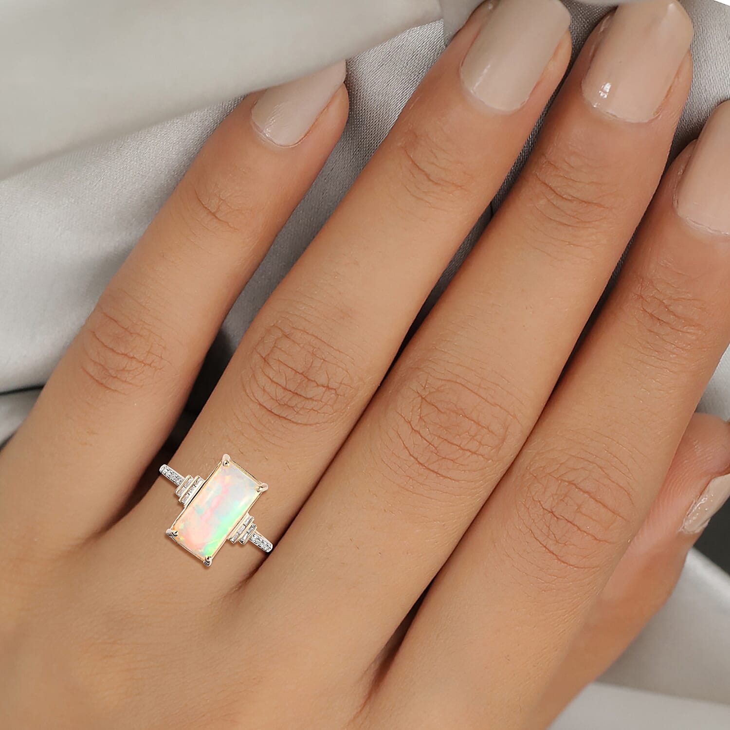 9K Yellow Gold Ethiopian Welo Opal and Diamond Ring 3.13 Ct.