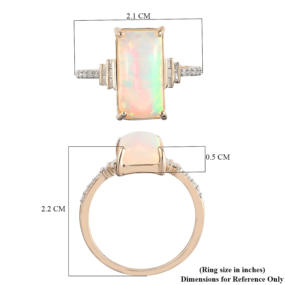 9K Yellow Gold Ethiopian Welo Opal and Diamond Ring 3.13 Ct.