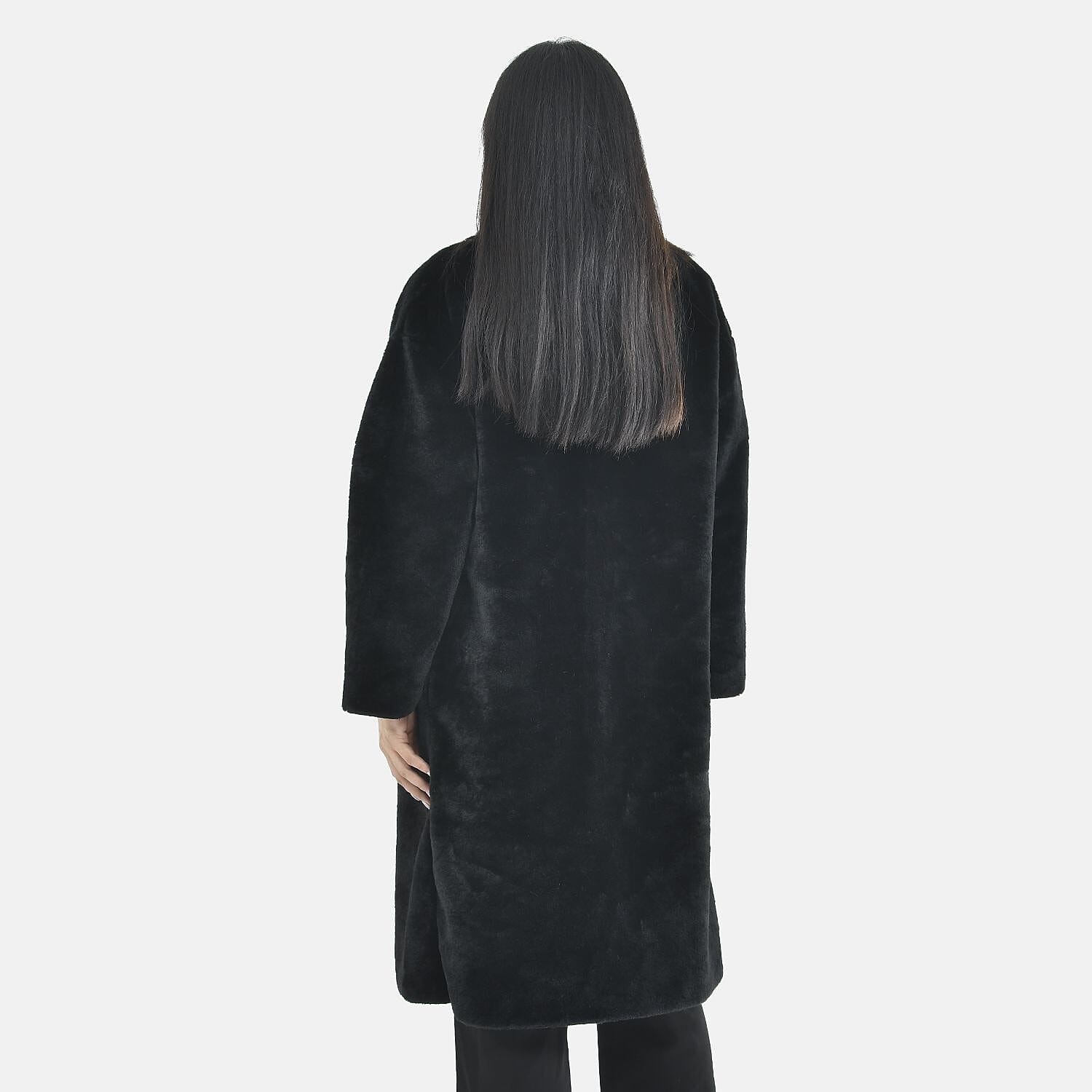 TAMSY Faux Fur Long Sleeves Coat with High Neck (Size L,16-18) - Black