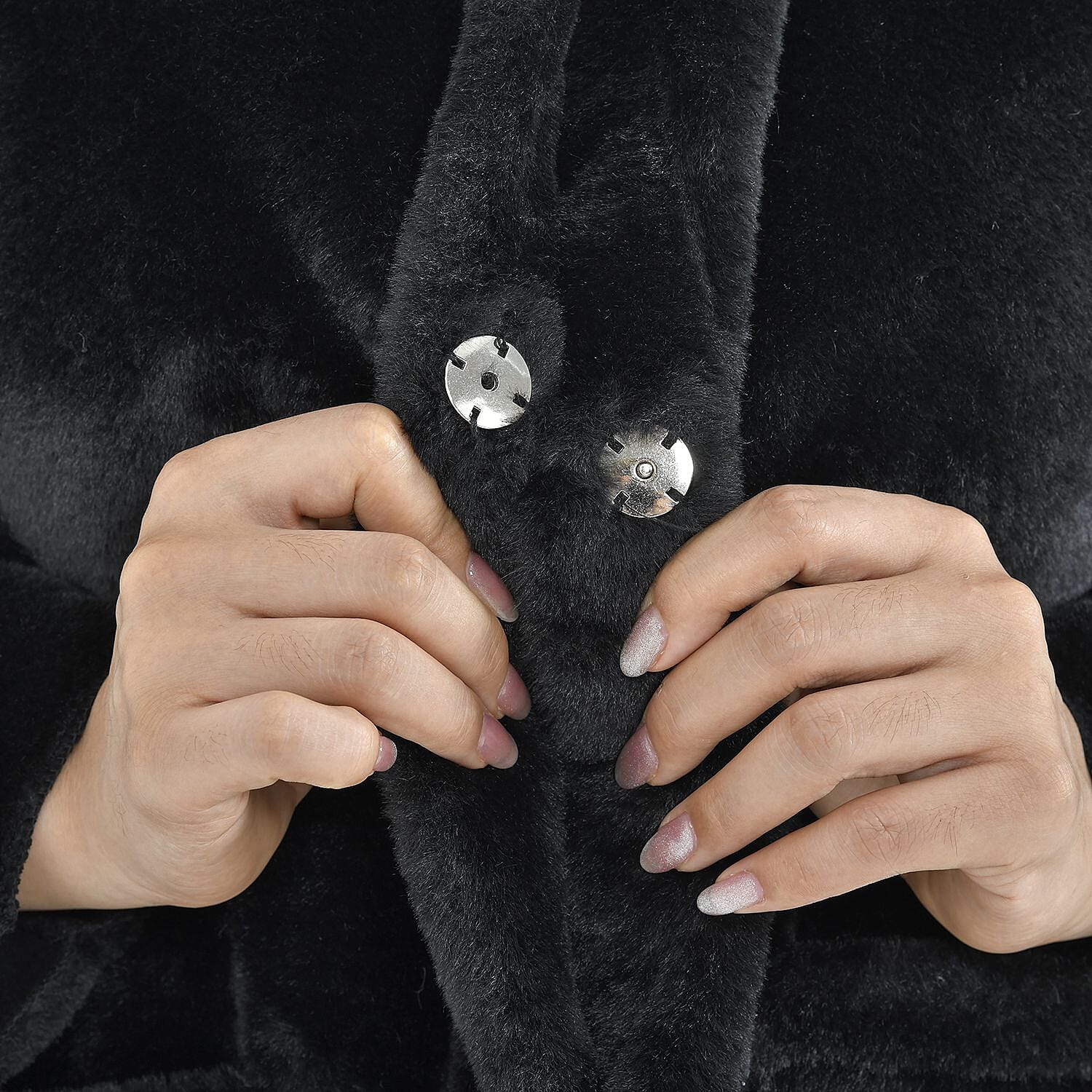 TAMSY Faux Fur Long Sleeves Coat with High Neck - Black