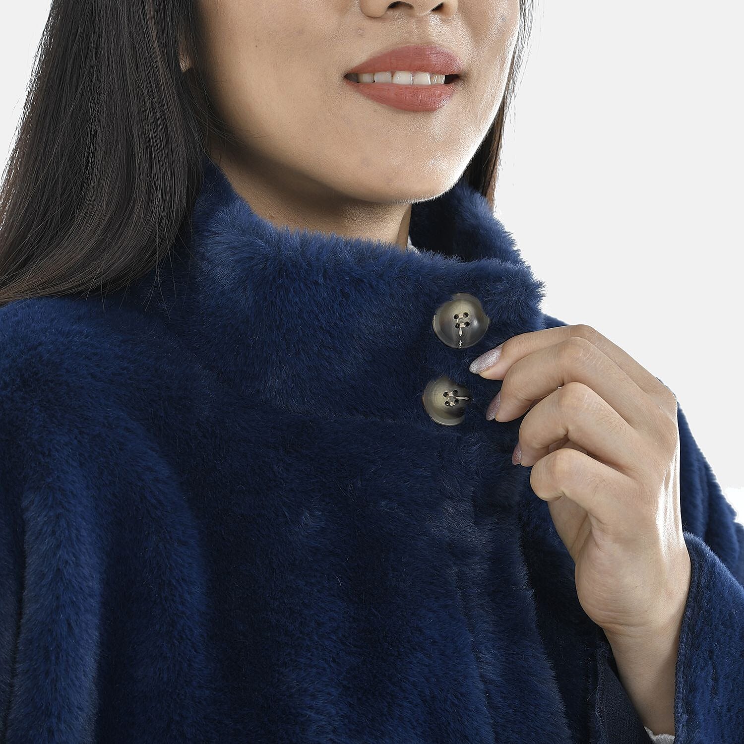 TAMSY Faux Fur Long Sleeves Coat with High Neck - Black