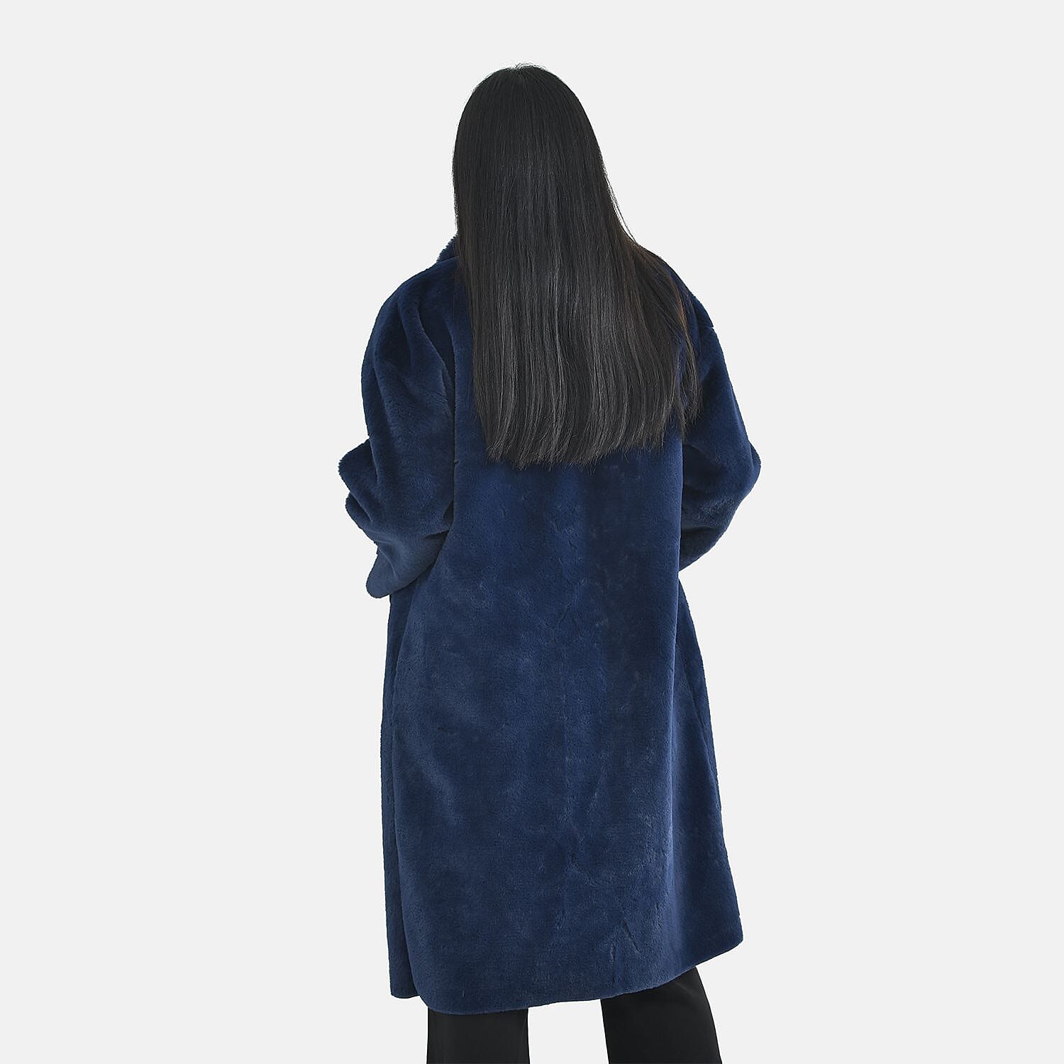 TAMSY Faux Fur Long Sleeves Coat with High Neck (Size XL,20-22) - Dark Blue