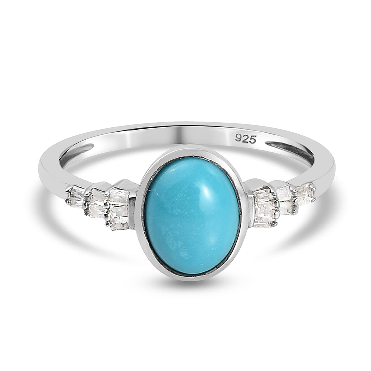 Arizona Sleeping Beauty Turquoise and Diamond Ring in Platinum Overlay Sterling Silver 1.12 Ct.