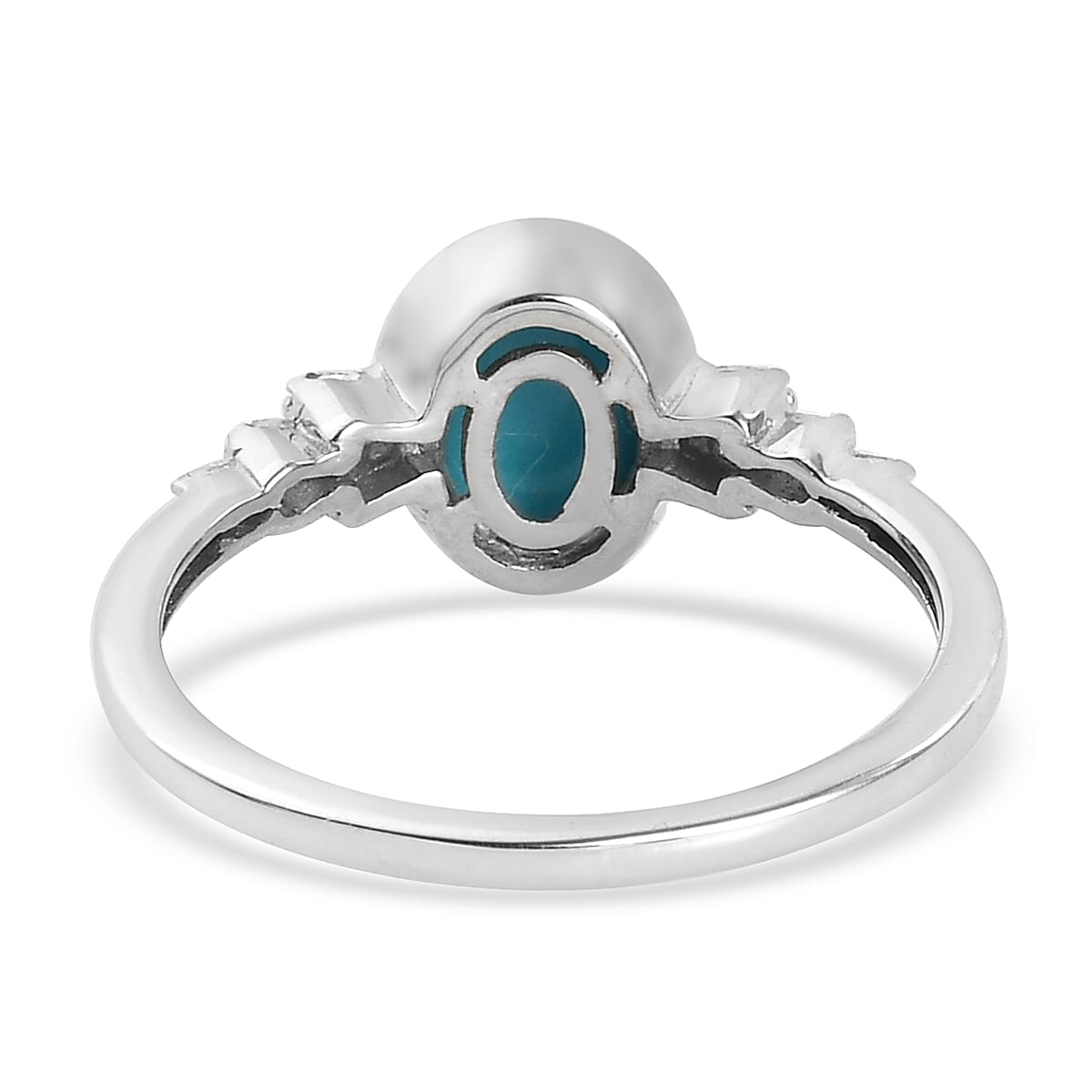Arizona Sleeping Beauty Turquoise and Diamond Ring in Platinum Overlay Sterling Silver 1.12 Ct.