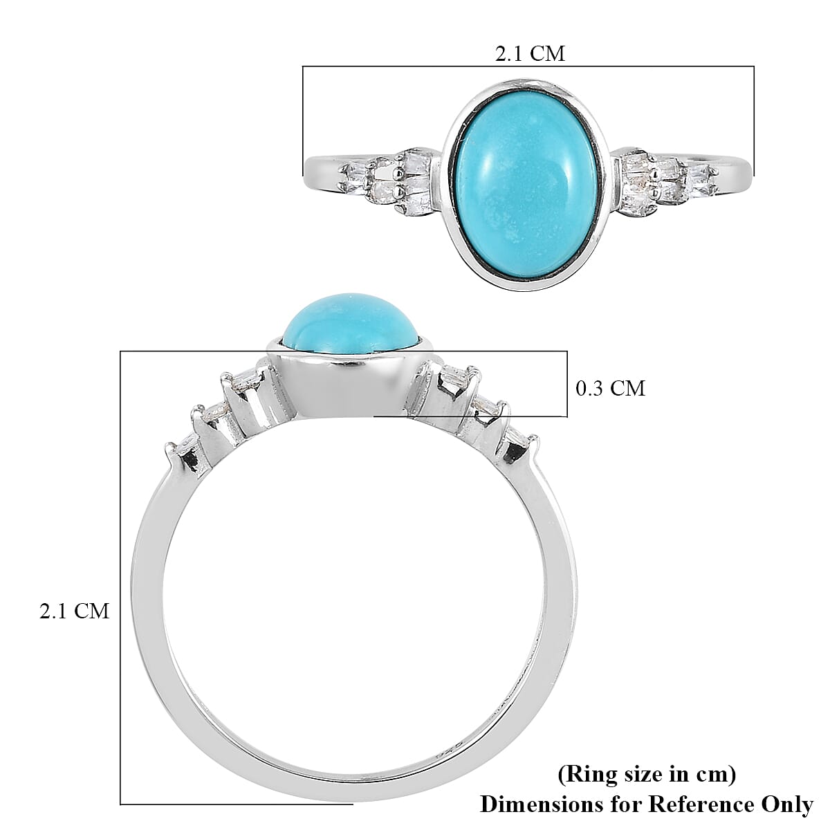 Arizona Sleeping Beauty Turquoise and Diamond Ring in Platinum Overlay Sterling Silver 1.12 Ct.