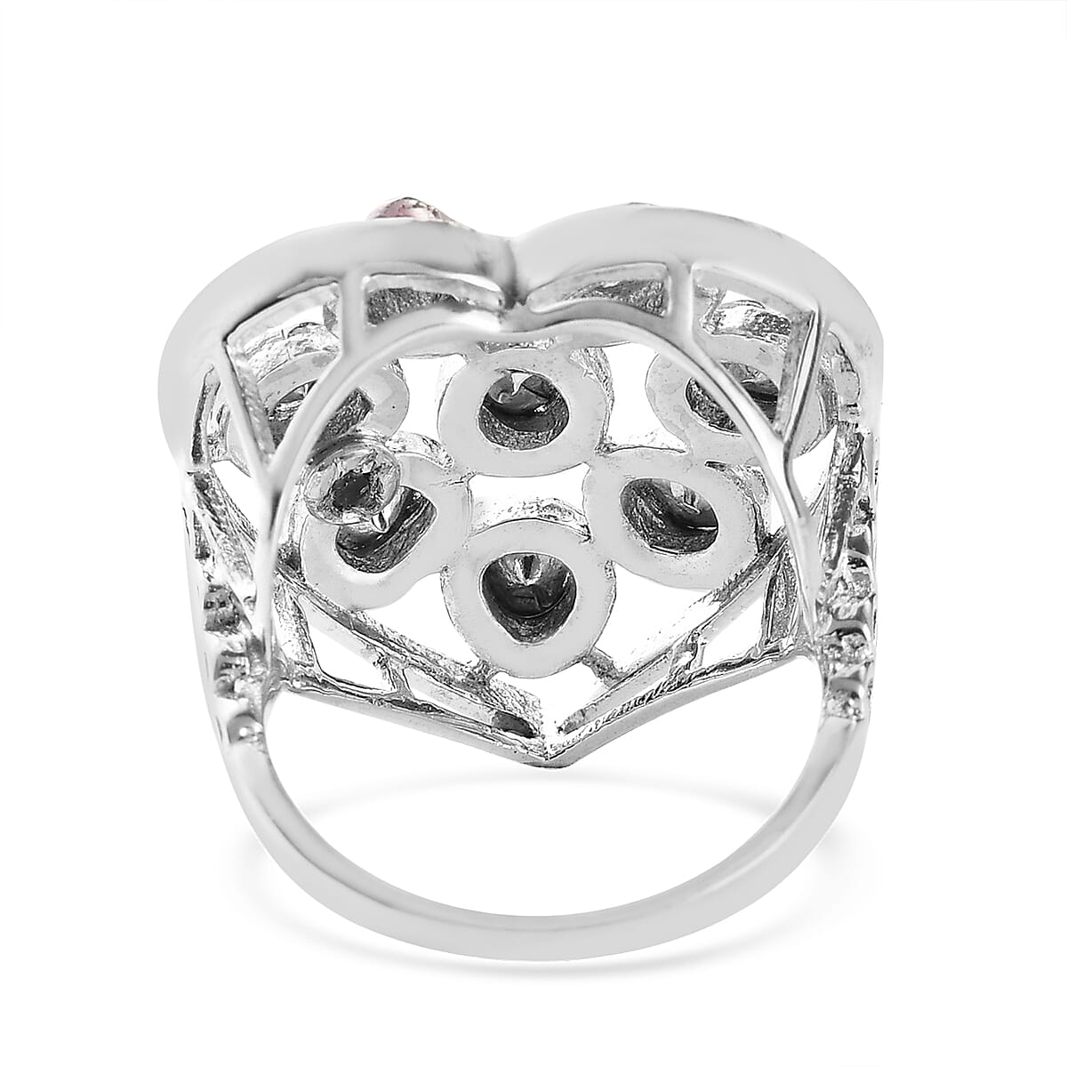 GP Amore Collection - Polki Diamond Heart Ring in Platinum Overlay Sterling Silver 0.51 Ct, Silver Wt. 6.00 Gms
