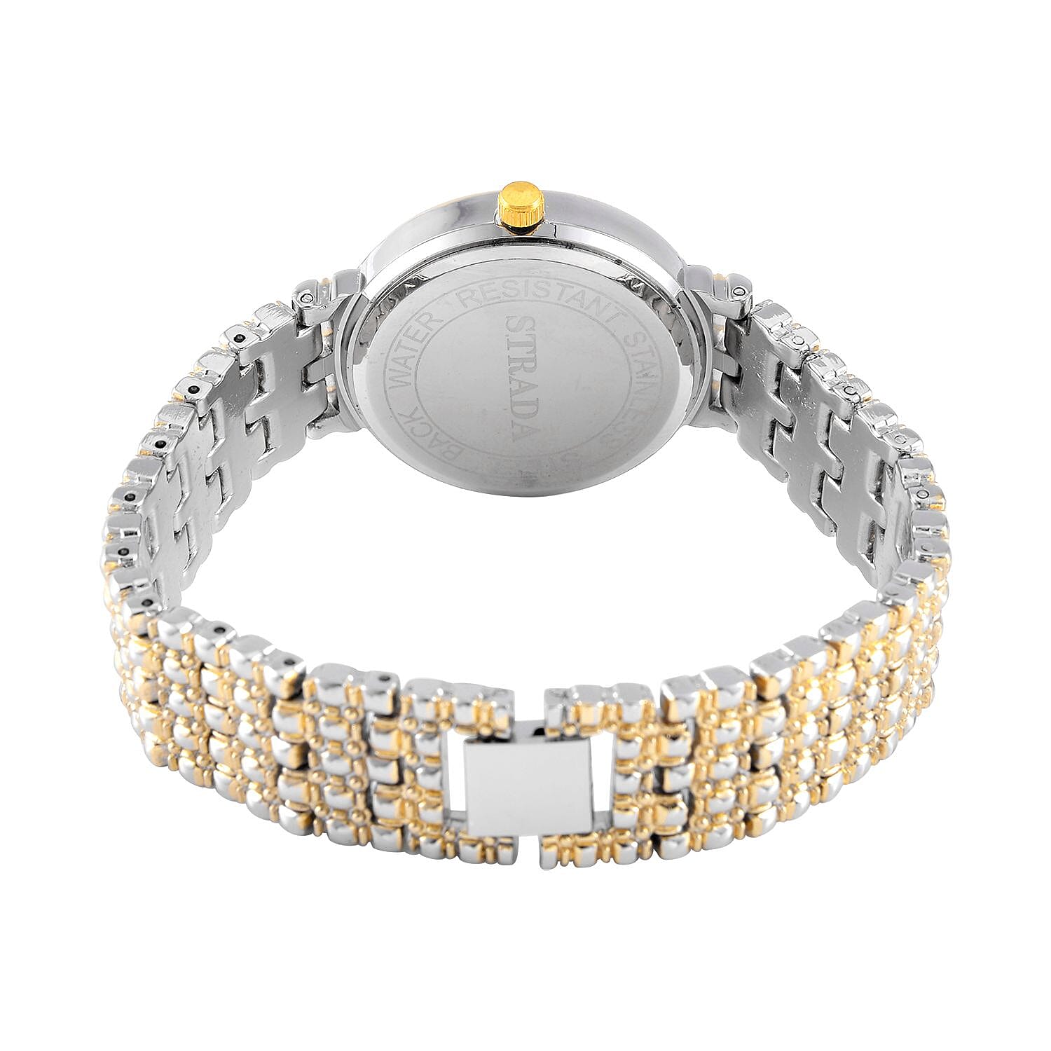 STRADA Japan Movt. Gold - Green Dial Flamingo Pattern Crystal Studded WR Watch with Stainless Steel Buckle