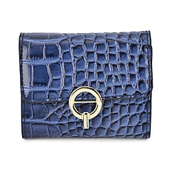 Genuine Leather Croco Embossed Wallet (Size 10x2x8 cm) - Navy