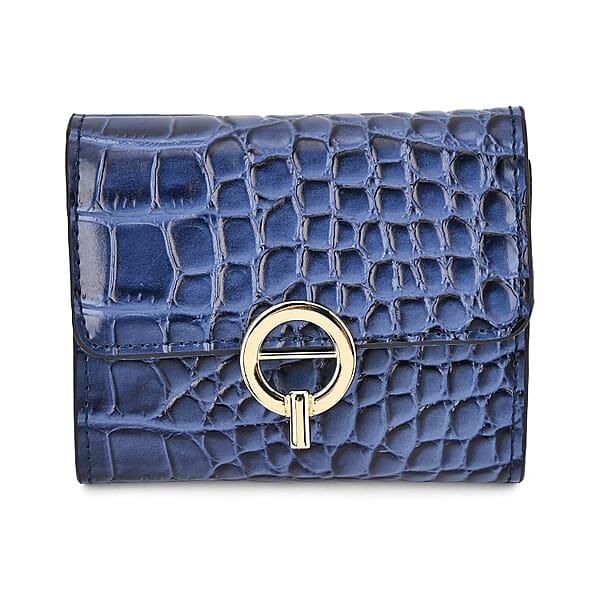 RFID Protected Genuine Leather Croco Embossed Wallet - Navy - 7630943 - TJC