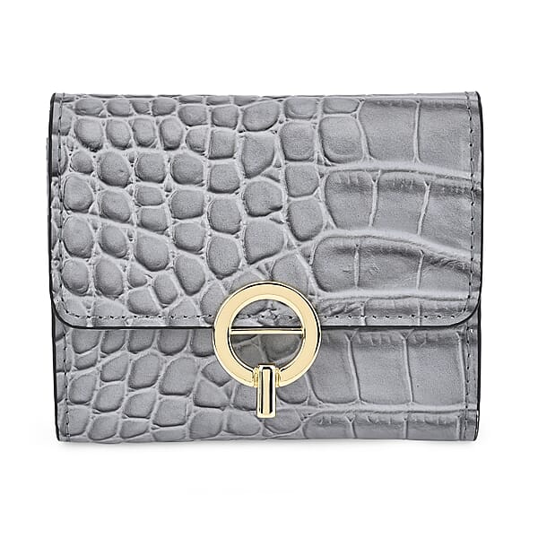 RFID Protected Genuine Leather Croco Embossed Wallet - Grey - 7630951 - TJC