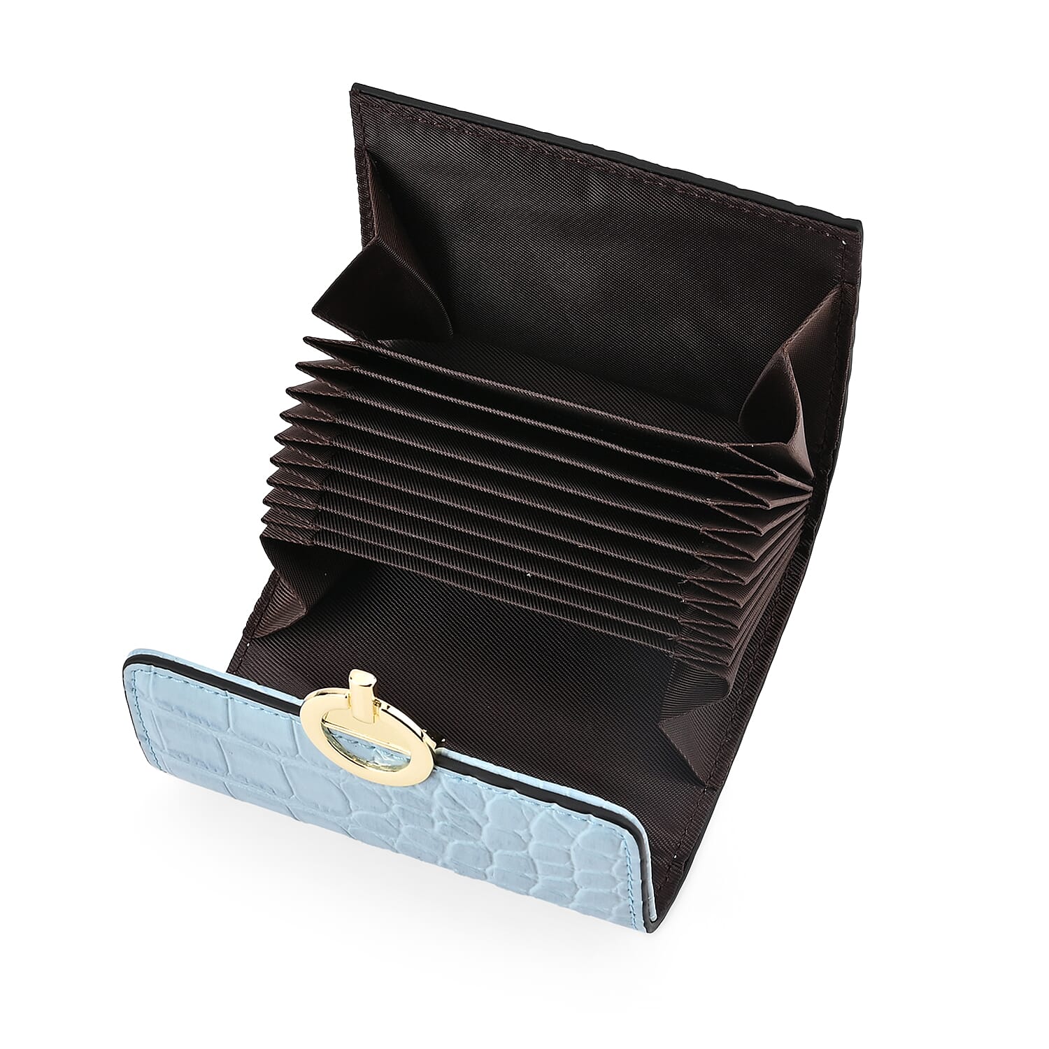 RFID Protected Genuine Leather Croco Embossed Wallet - Light Blue