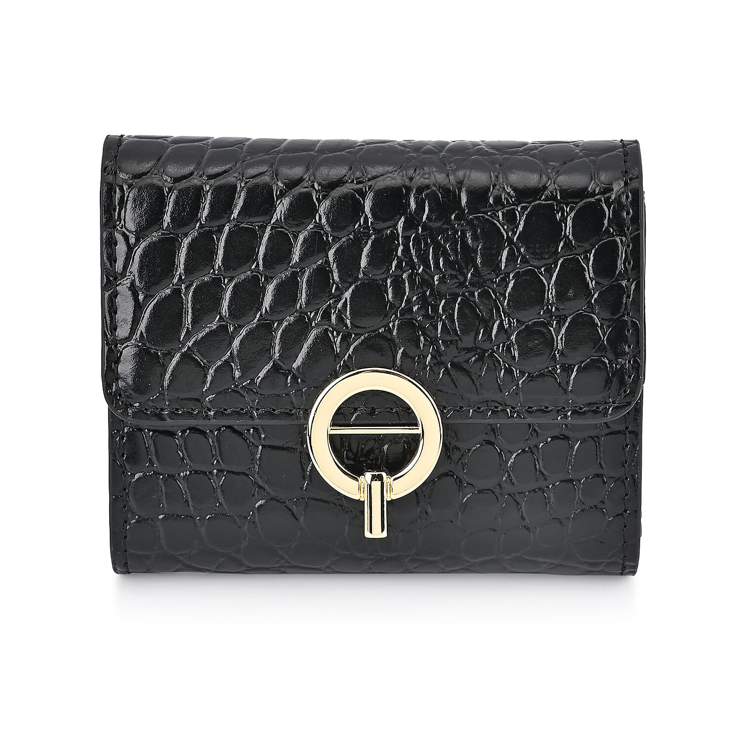 RFID Protected Genuine Leather Croco Embossed Wallet - Black