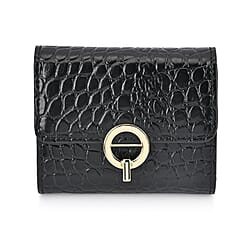 Genuine Leather Croco Embossed Wallet (Size 10x2x8 cm) - Navy