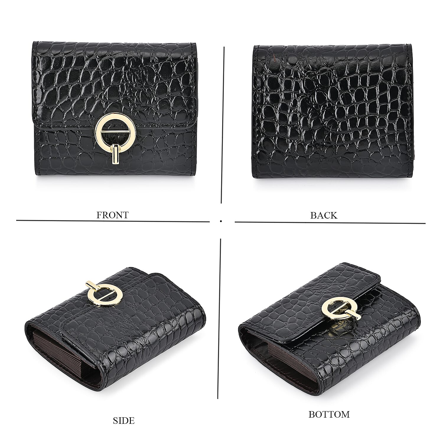 RFID Protected Genuine Leather Croco Embossed Wallet - Black