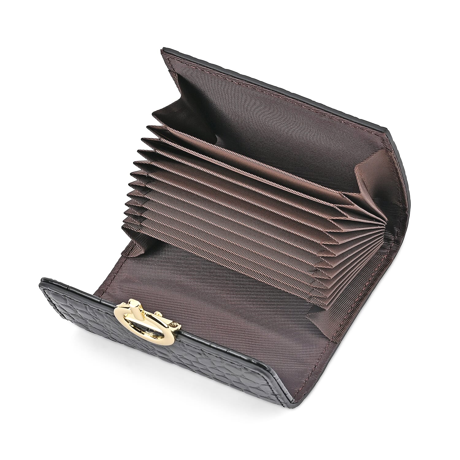 RFID Protected Genuine Leather Croco Embossed Wallet - Black