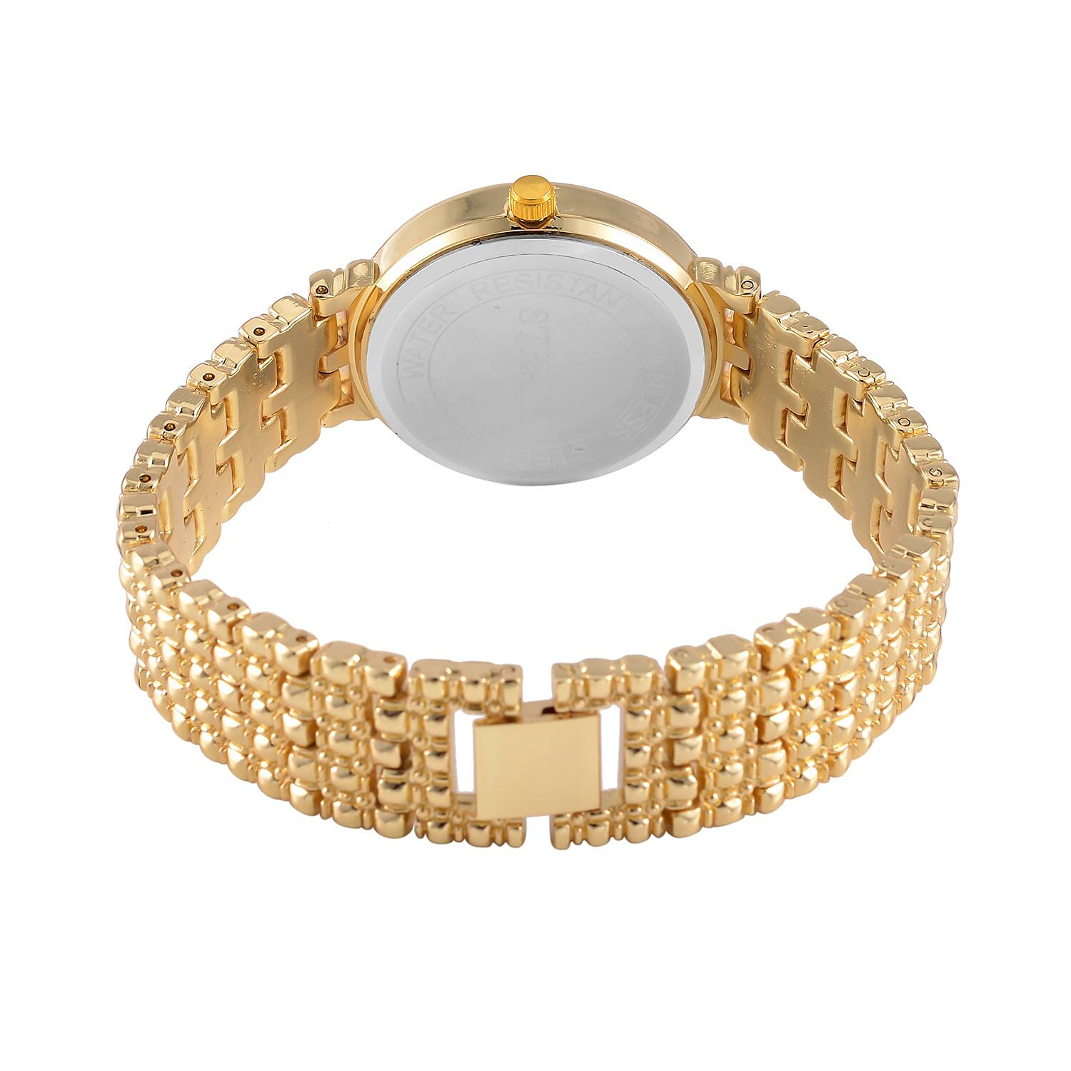 STRADA Japan Movt. Gold Dial Butterfly Pattern Crystal Studded WR Watch with Stainless Steel Buckle