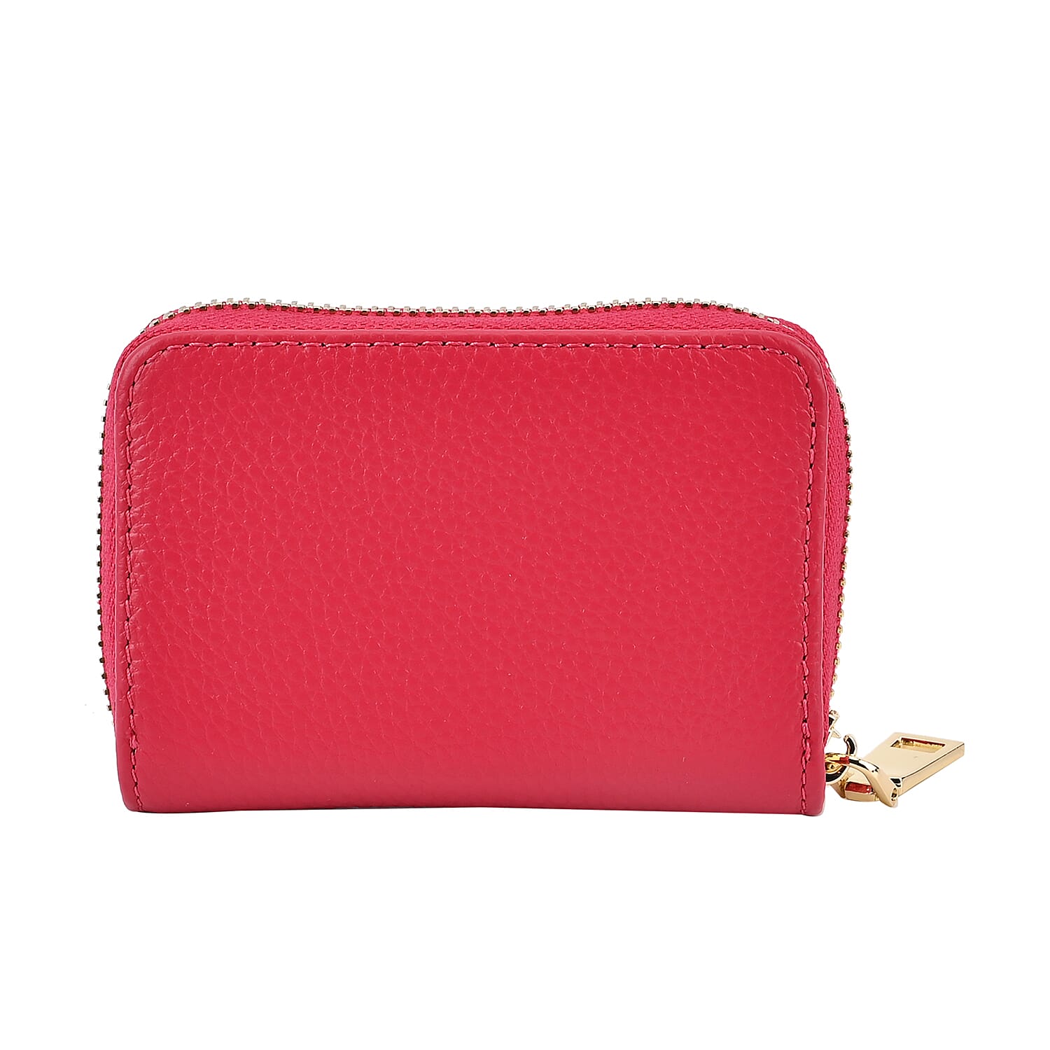 Genuine Leather Heart Print Card Wallet With RFID Protection - Fuschia