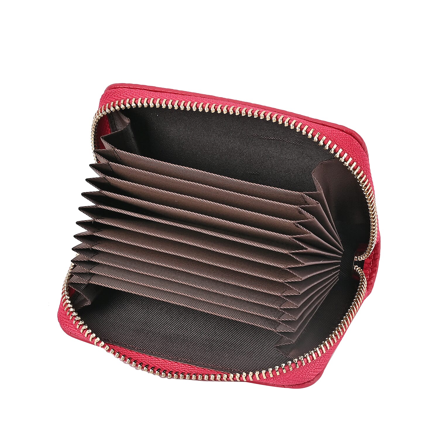 Genuine Leather Heart Print Card Wallet With RFID Protection - Fuschia