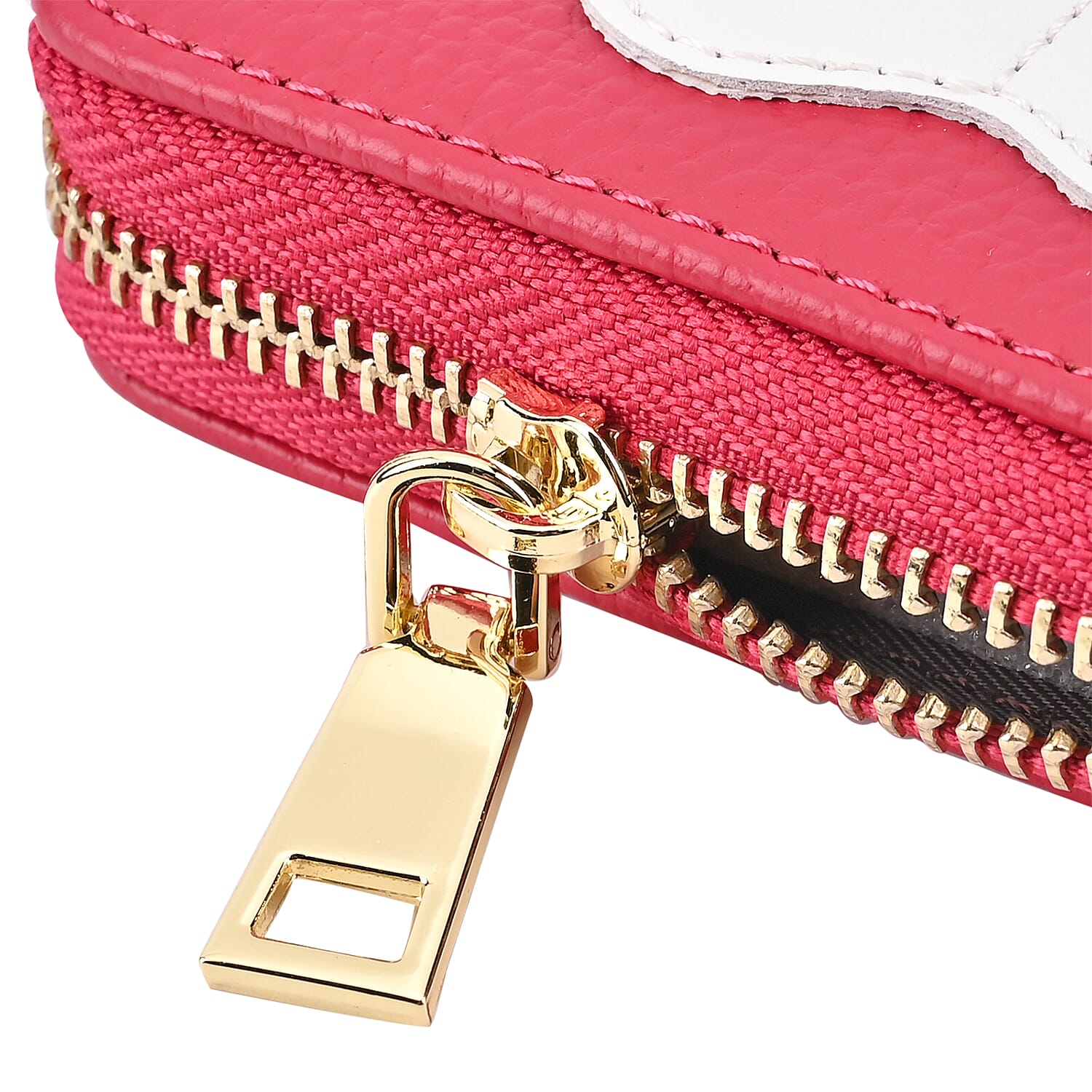 Genuine Leather Heart Print Card Wallet With RFID Protection - Fuschia