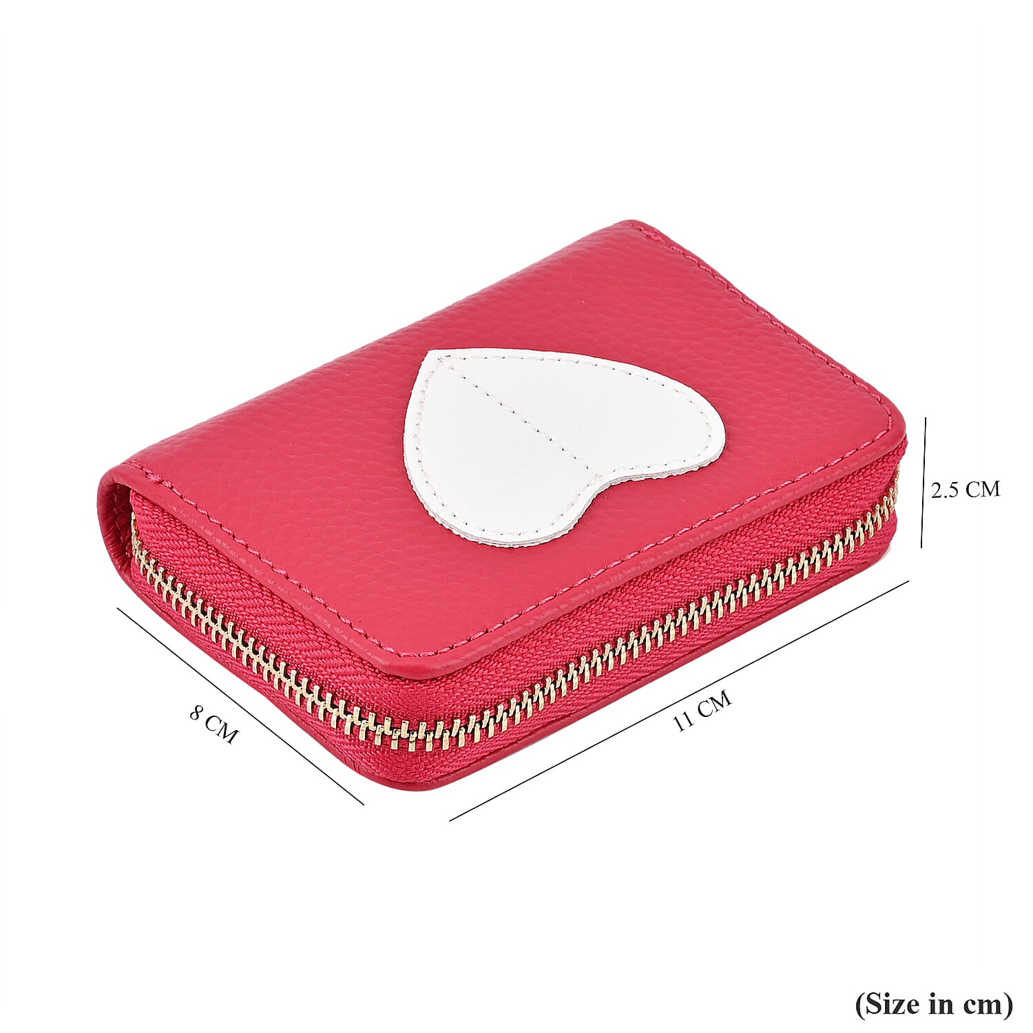 Genuine Leather Heart Print Card Wallet With RFID Protection - Fuschia