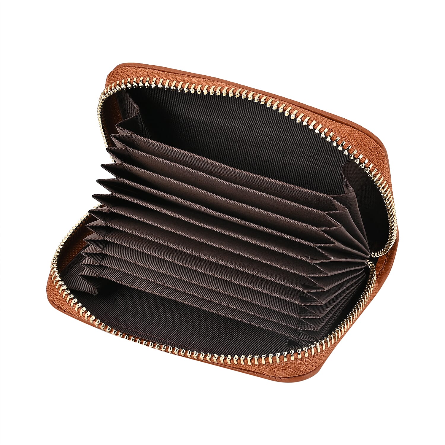 100% Genuine Leather Heart Print Card Wallet With RFID Protection - Tan