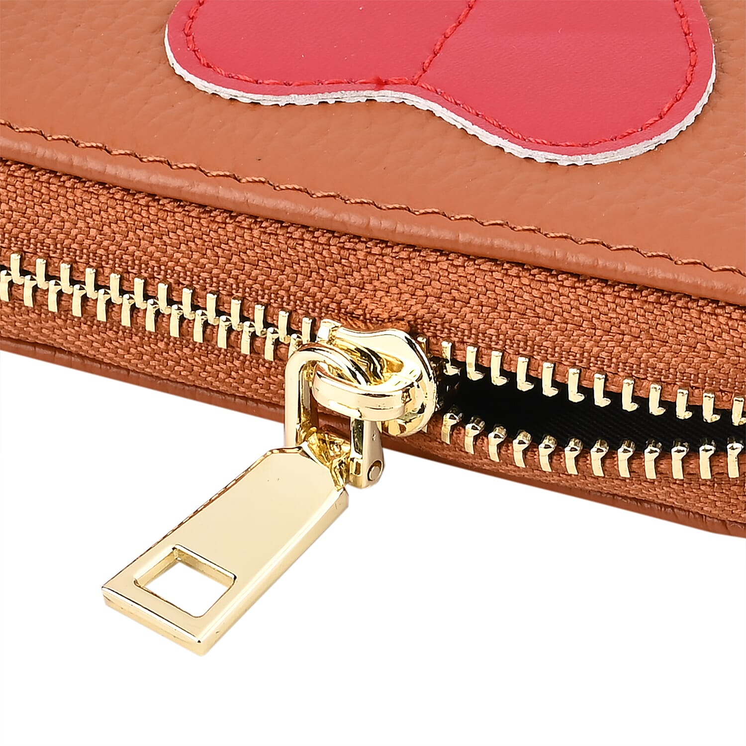100% Genuine Leather Heart Print Card Wallet With RFID Protection - Tan