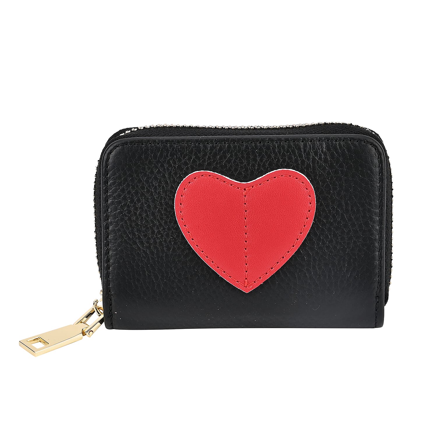 100% Genuine Leather Heart Print Card Wallet With RFID Protection - Black