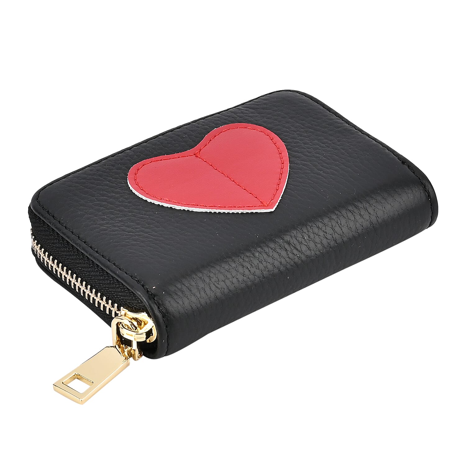 100% Genuine Leather Heart Print Card Wallet With RFID Protection - Black