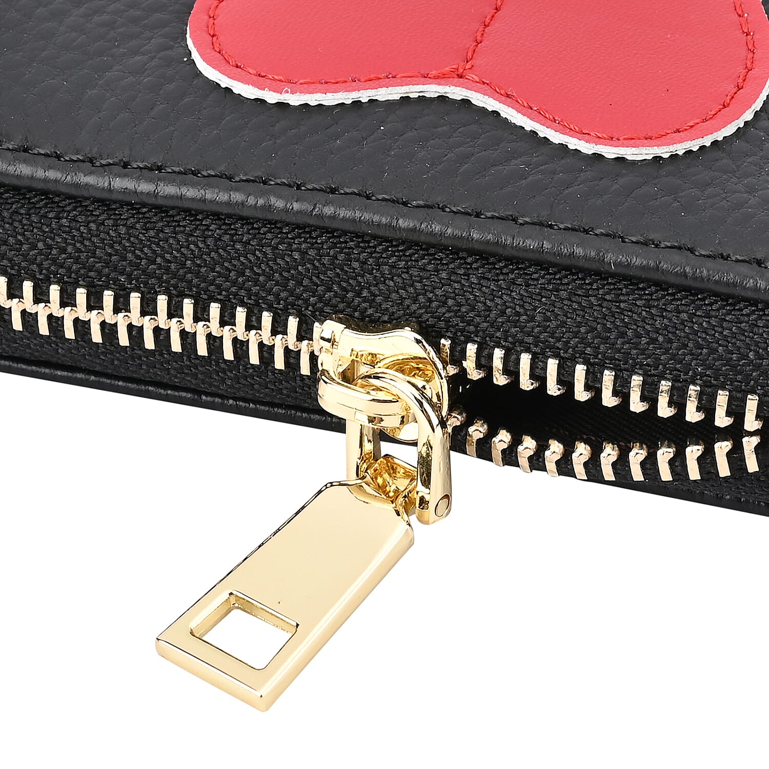 100% Genuine Leather Heart Print Card Wallet With RFID Protection - Black