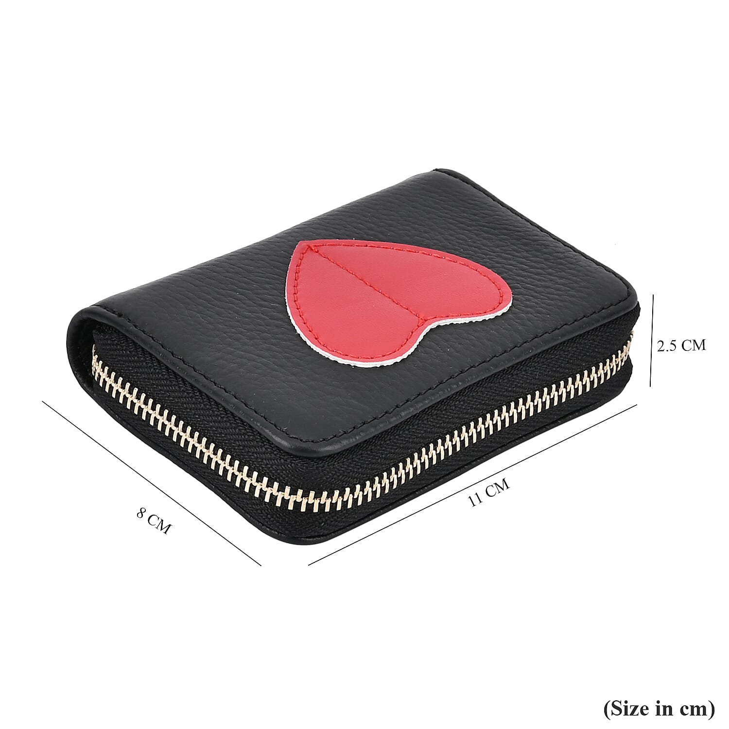 100% Genuine Leather Heart Print Card Wallet With RFID Protection - Black
