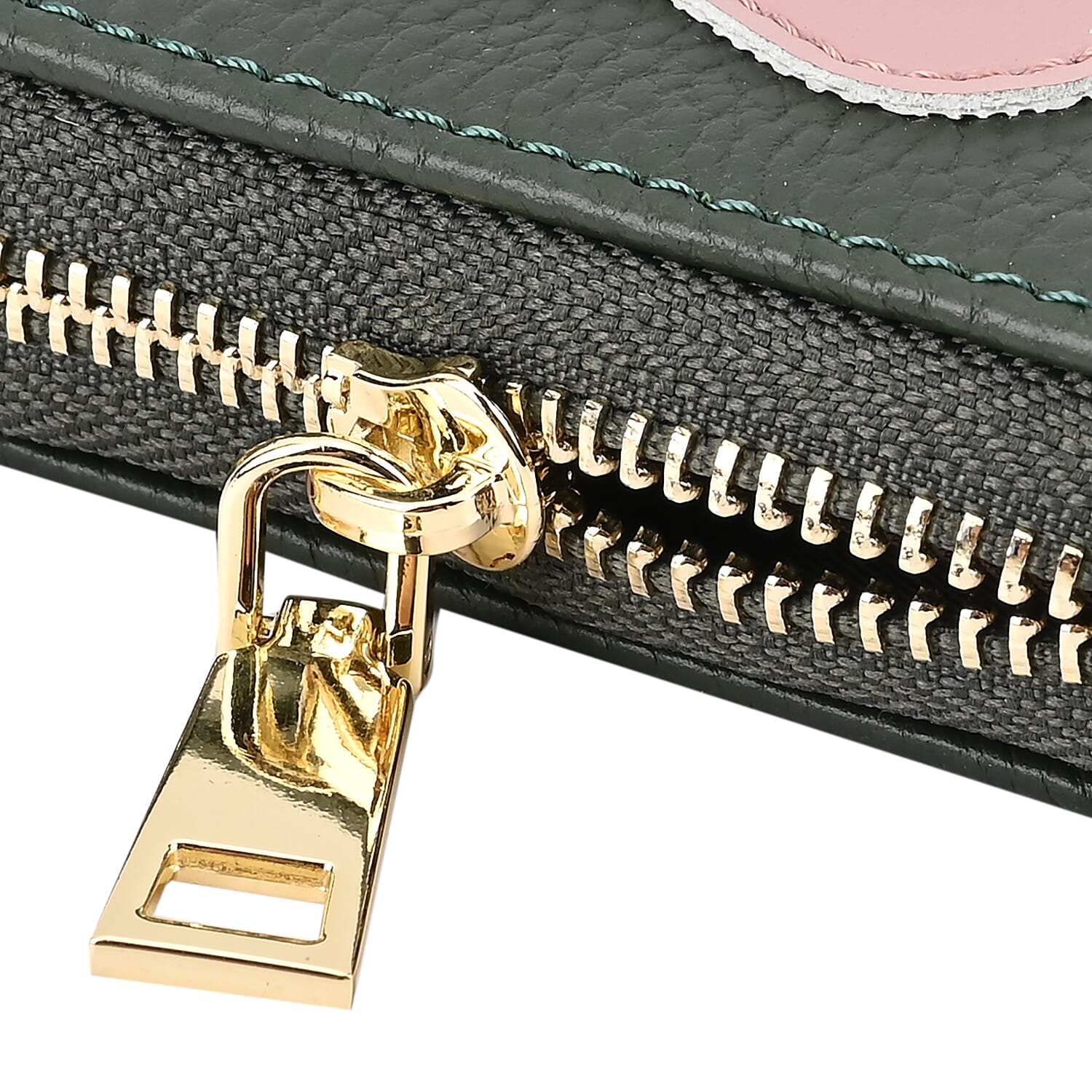 100% Genuine Leather Heart Print Card Wallet With RFID Protection - Green