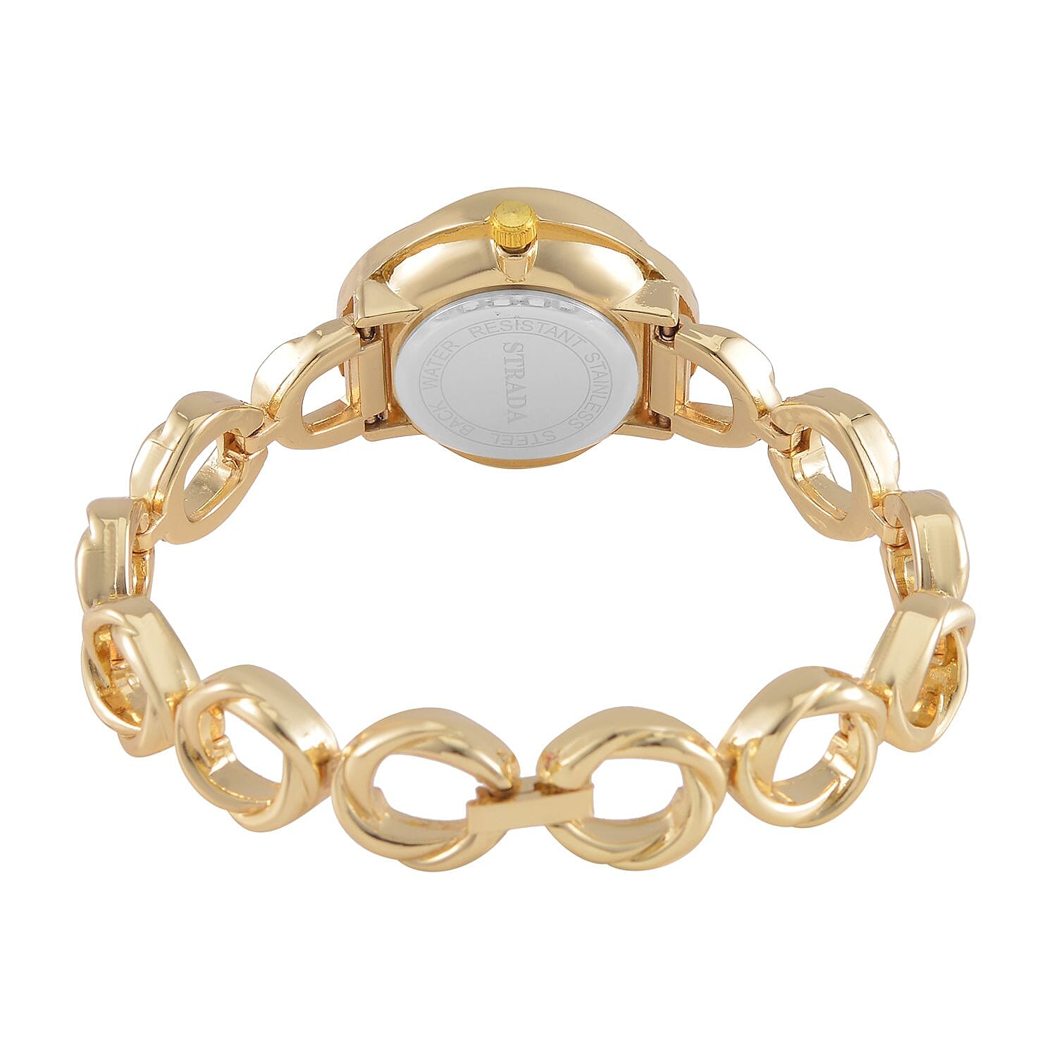 STRADA Japanese Movement Crystal Studded Green Dial Water Resistant Watch in Gold Tone