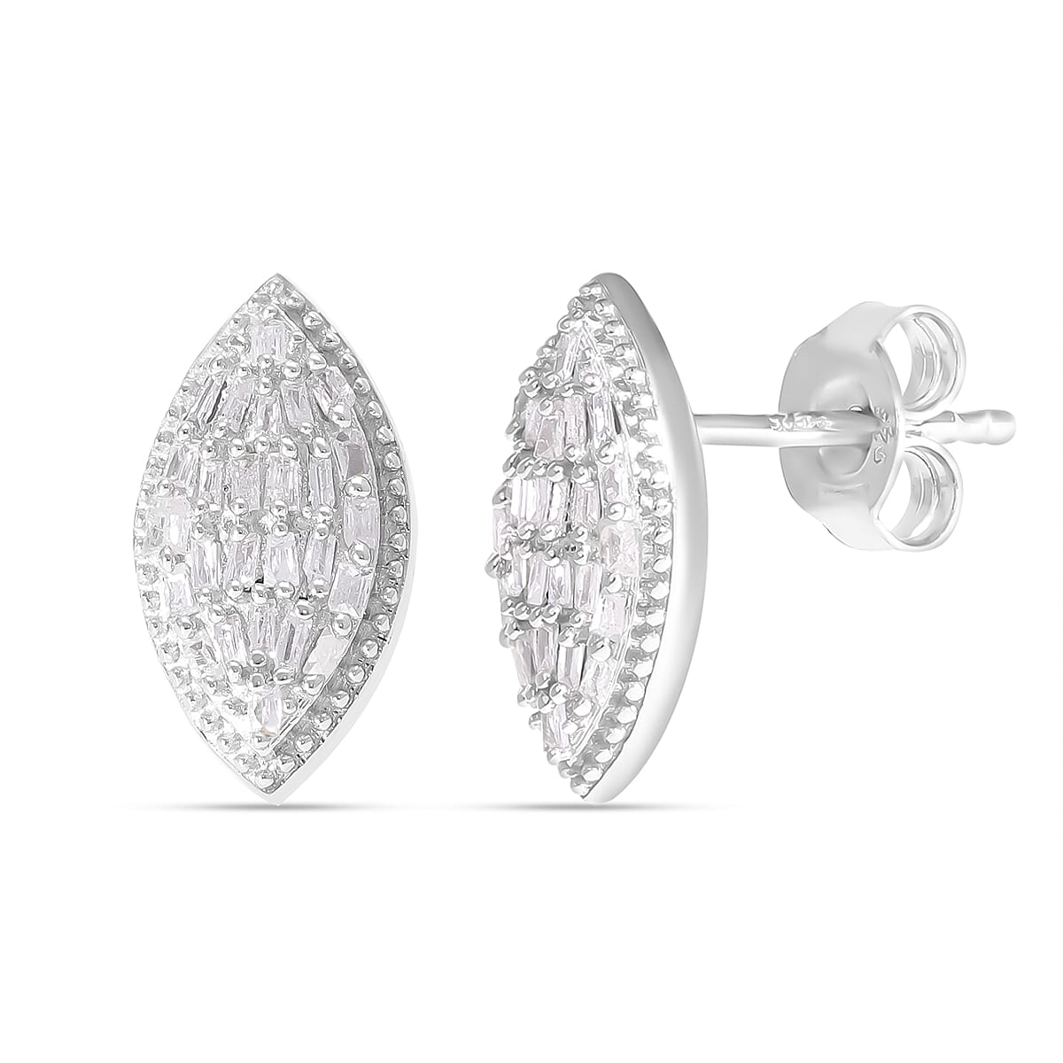 White Diamond Earring in Platinum Overlay Sterling Silver 0.26 ct 0.260 Ct.