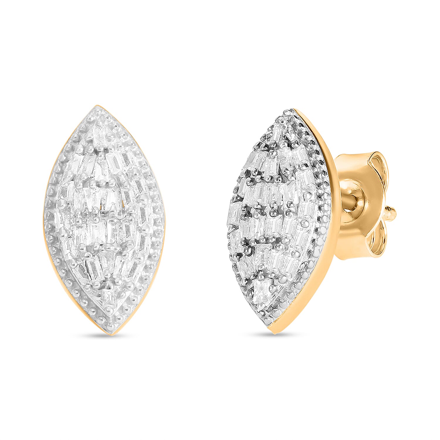 Diamond Marquise Stud Earrings in 18K Vermeil Yellow Gold Plated Sterling Silver 0.26 Ct