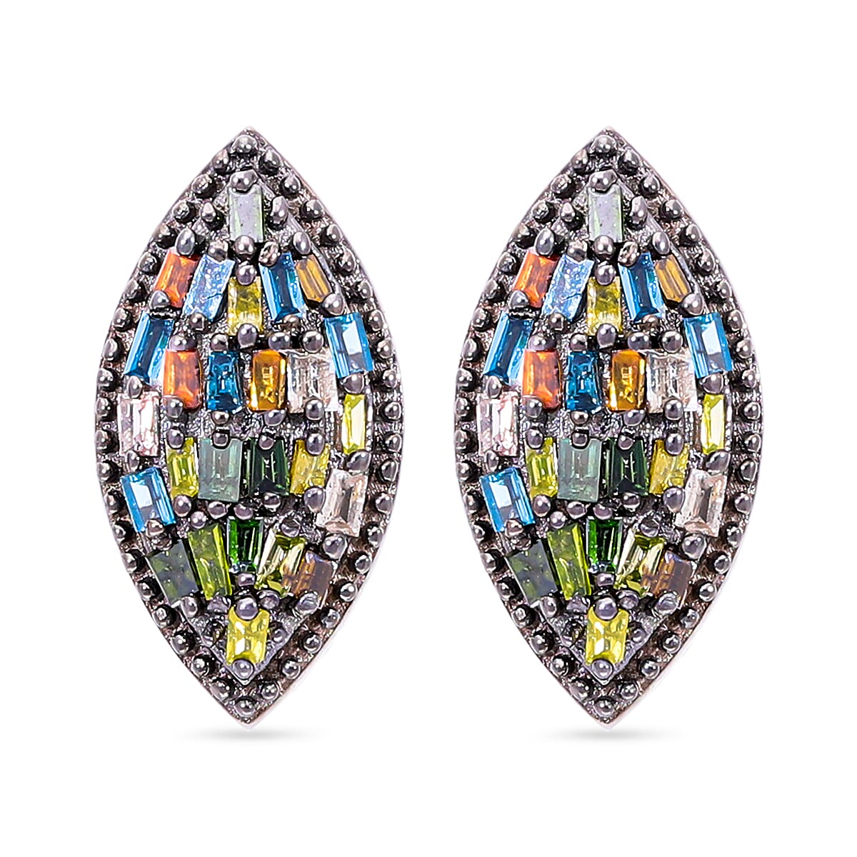 Multi Diamond Earrings in Platinum Overlay Sterling Silver 0.32 Ct