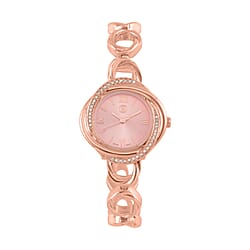 STRADA Japanese Movement Crystal Studded Green Dial Water Resistant Watch in Gold Tone