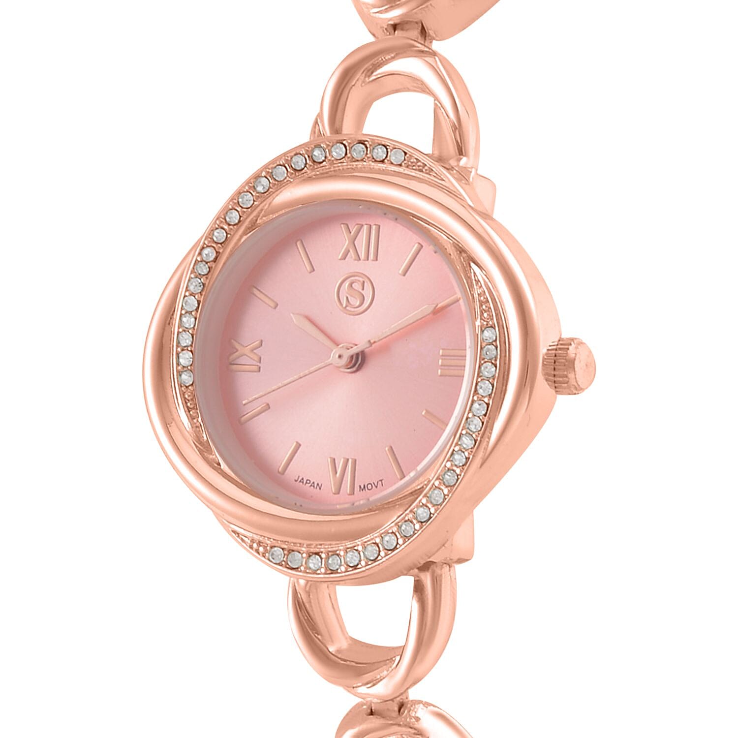 STRADA Japanese Movement Crystal Studded Pink Dial Water Resistant Watch in Rose Gold Tone