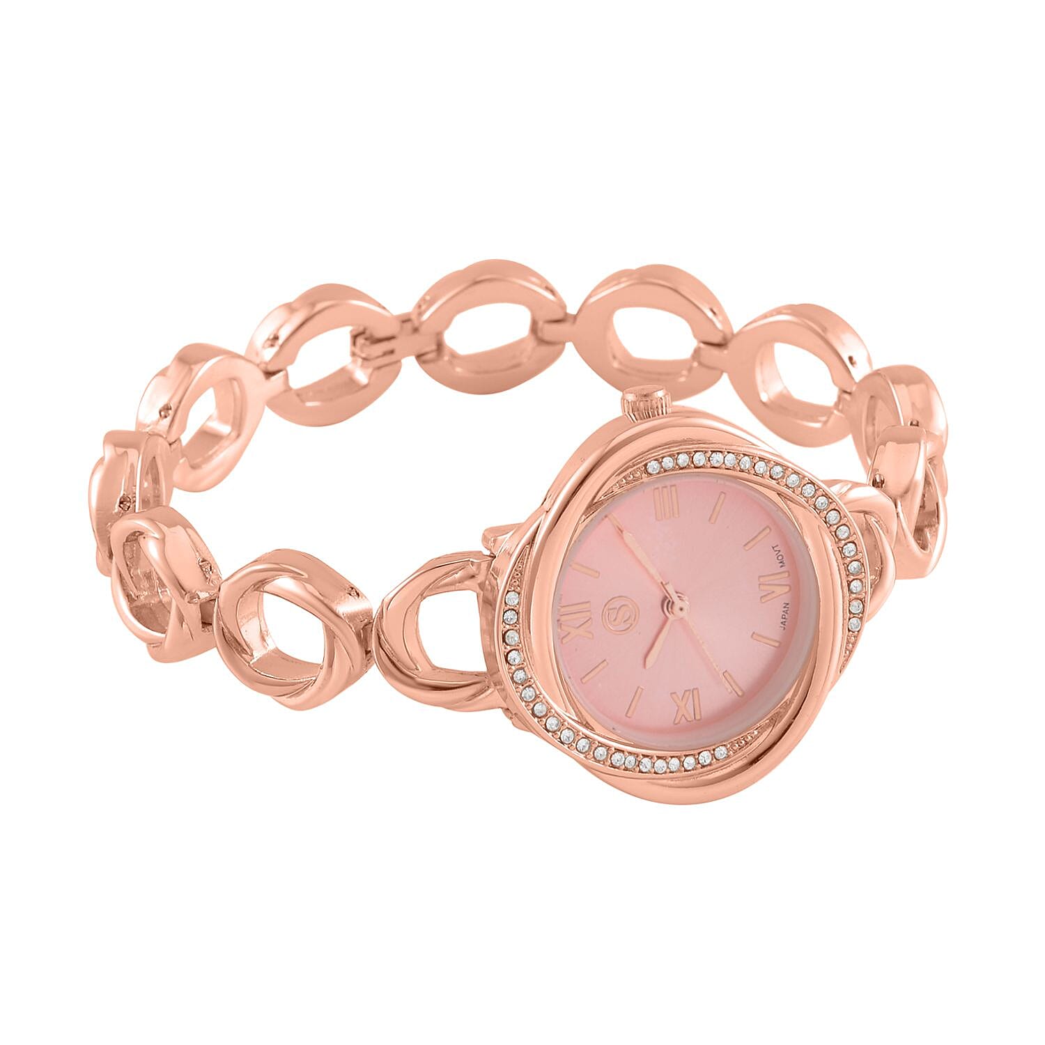 STRADA Japanese Movement Crystal Studded Pink Dial Water Resistant Watch in Rose Gold Tone