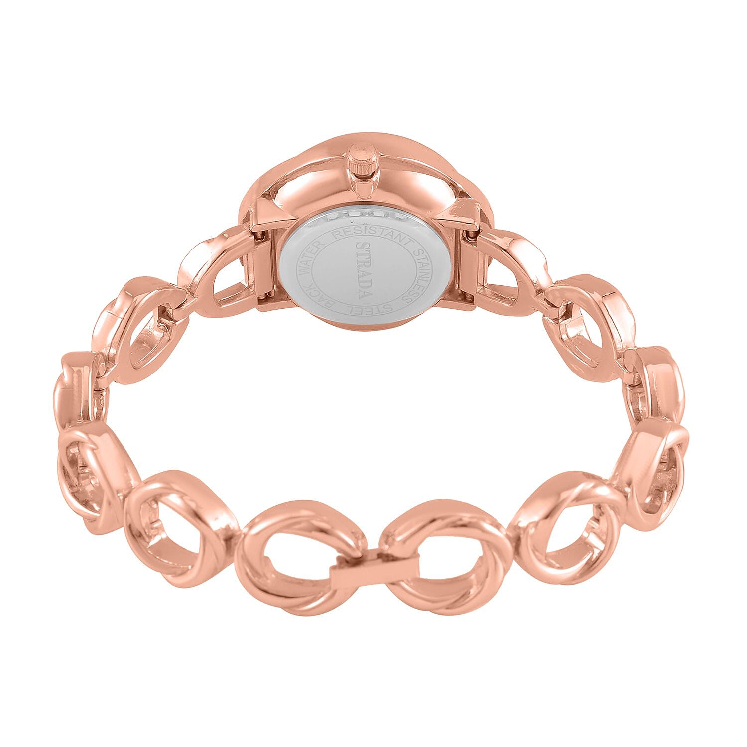 STRADA Japanese Movement Crystal Studded Pink Dial Water Resistant Watch in Rose Gold Tone