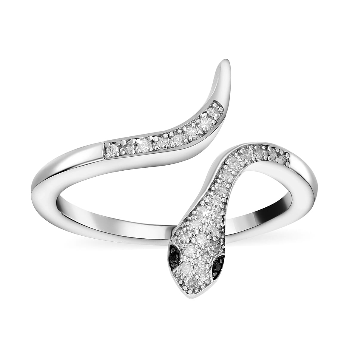 Black Diamond , White Diamond Ring in Platinum Overlay Sterling Silver 0.15 ct  0.150  Ct.